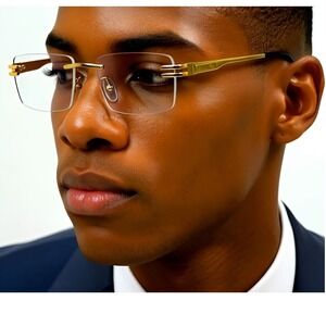 Men's  Gold Clear Lens Square‎ Eyeglasses Fashion Glasses Sophisticated Rapper